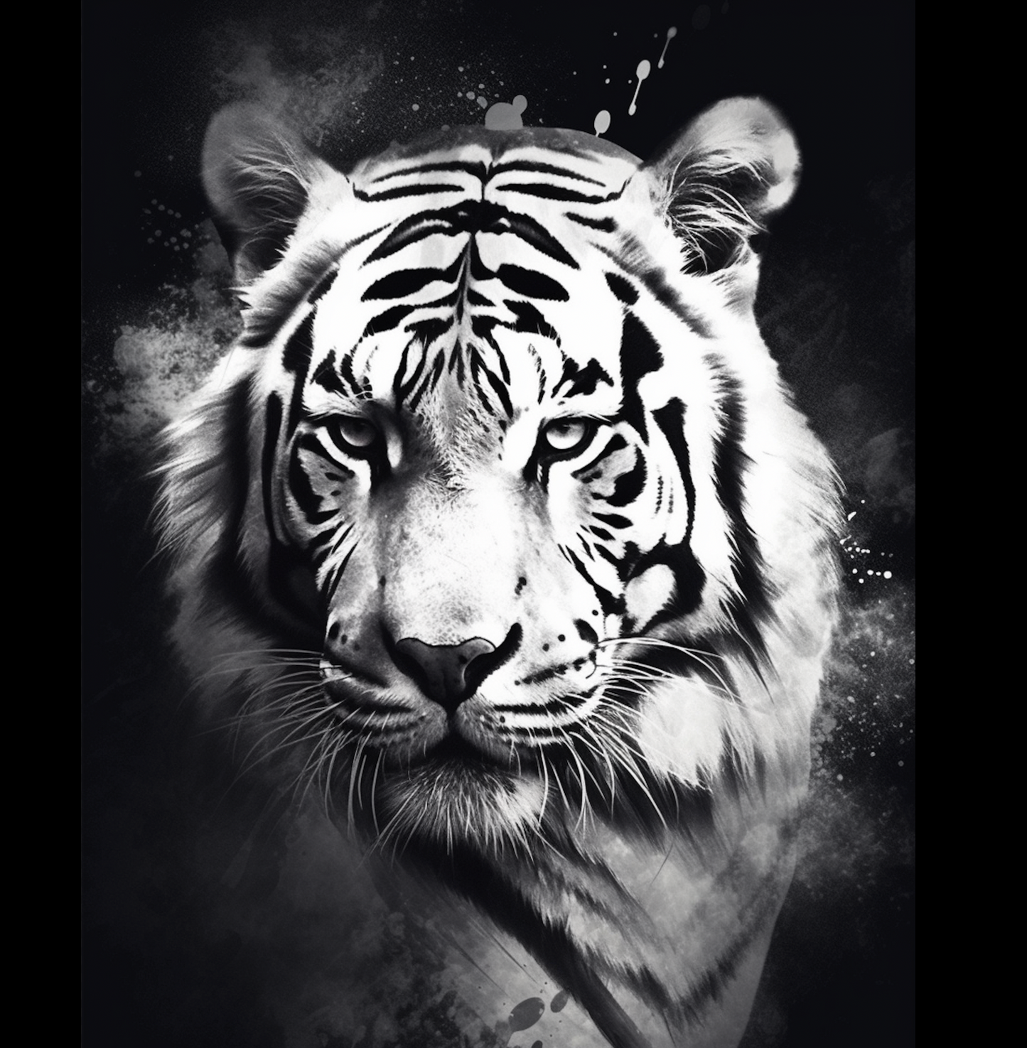 tiger, digital art, canvas, white and black