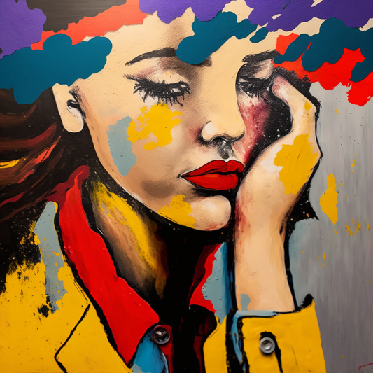 woman, thinking, thoughts, digital art work, poster