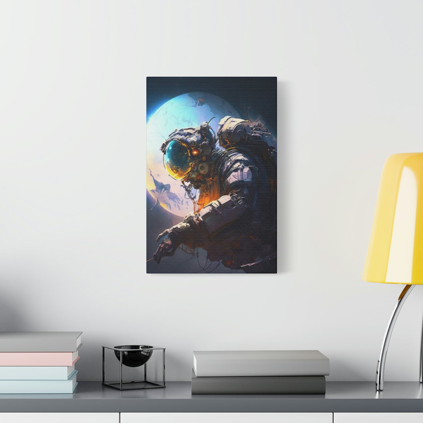 digital art work print, earth, astronaut