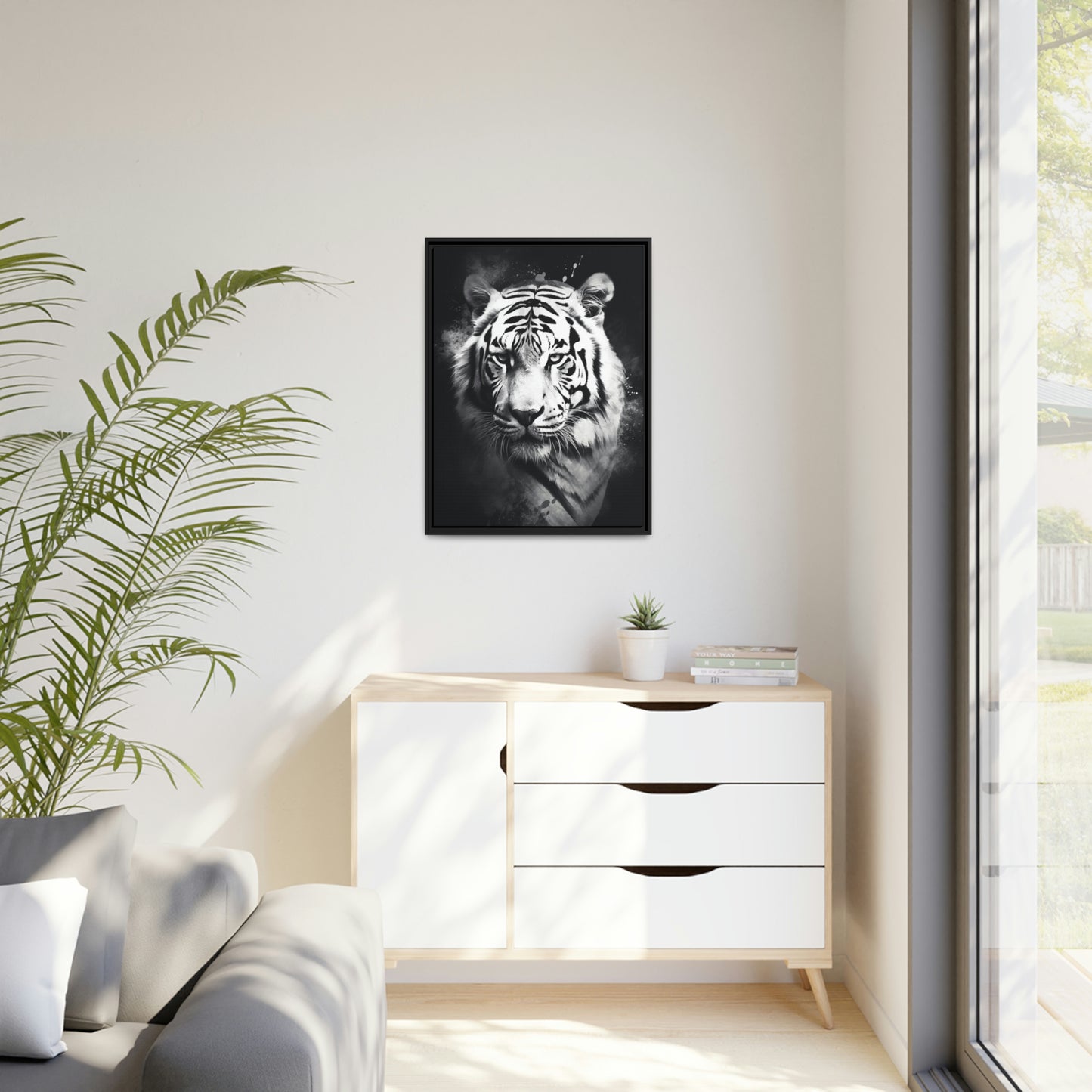 tiger, digital art, canvas, white and black