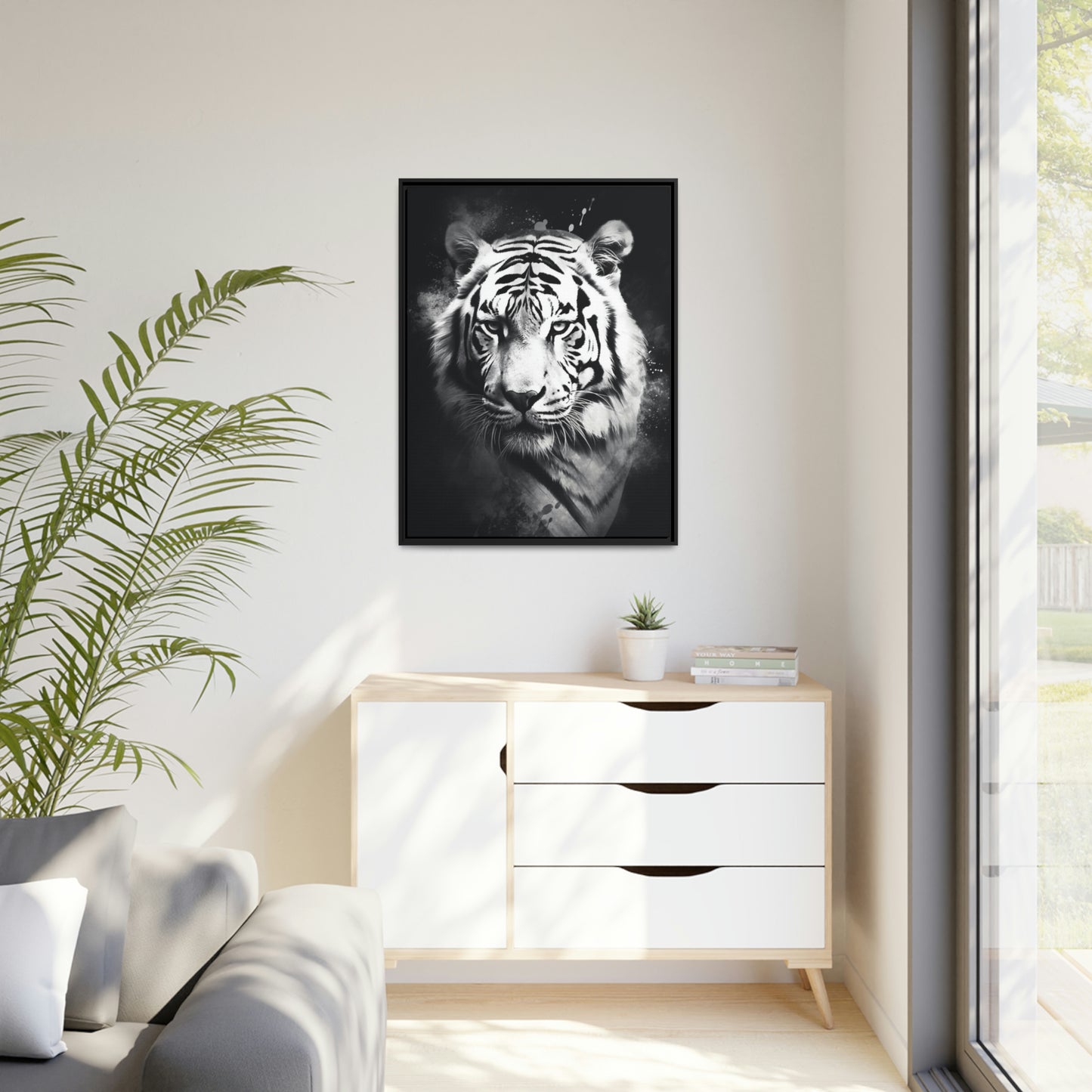 tiger, digital art, canvas, white and black