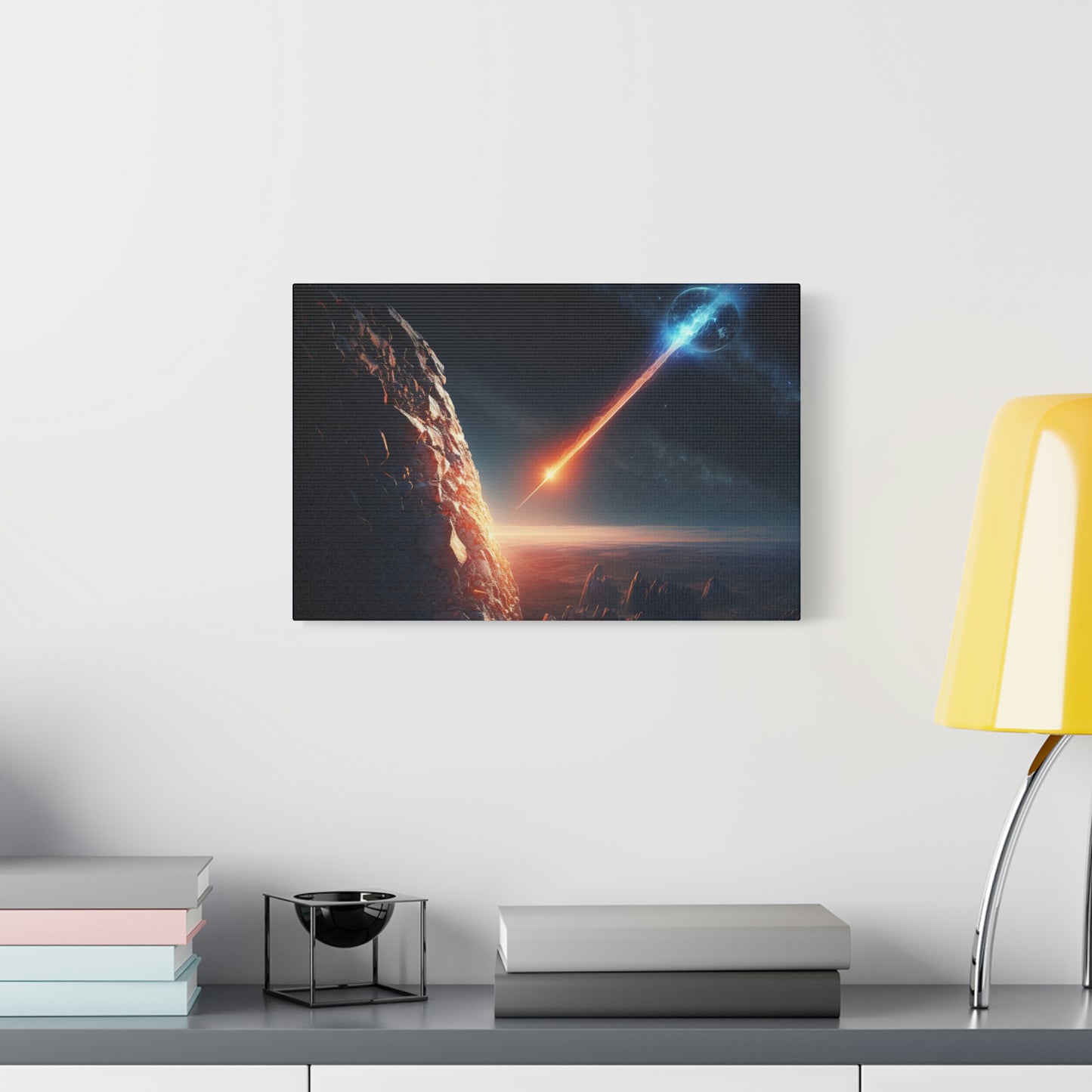digital art work print, meteorite, planets