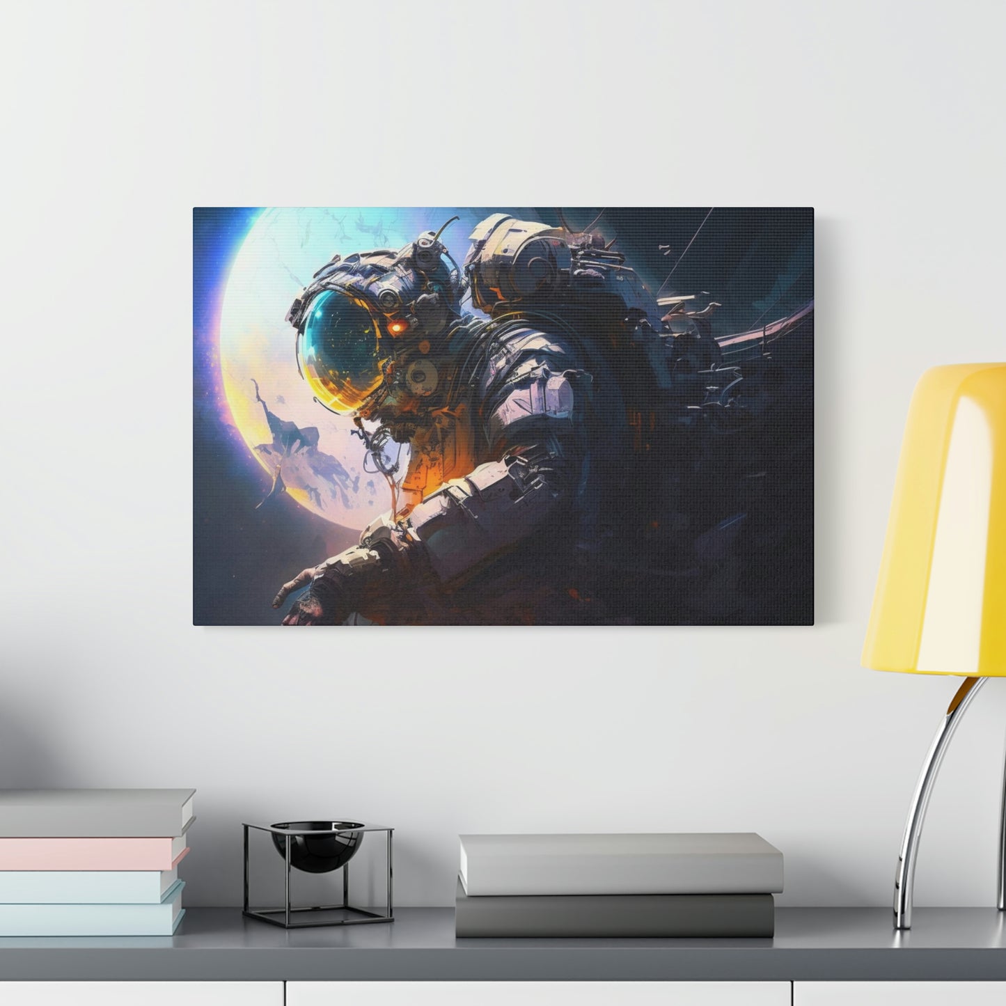 digital art work print, earth, astronaut