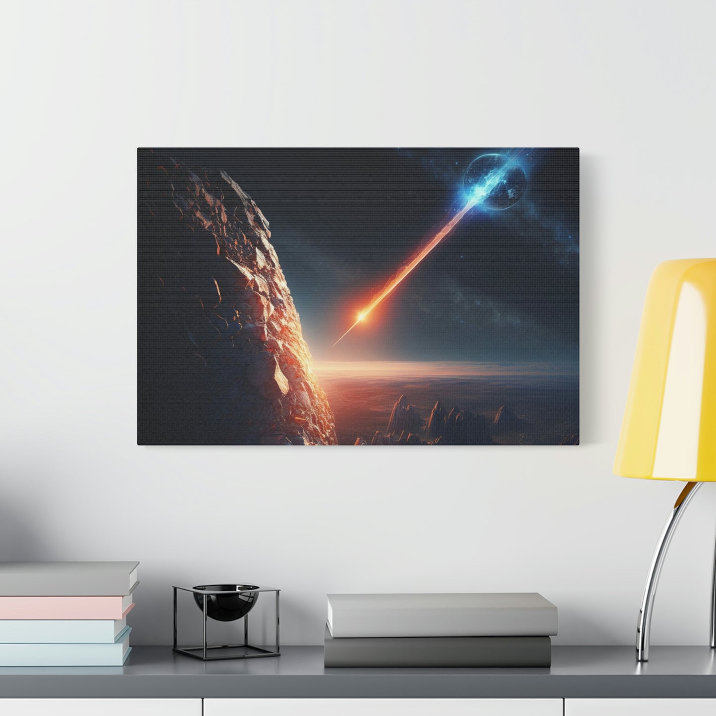 digital art work print, meteorite, planets