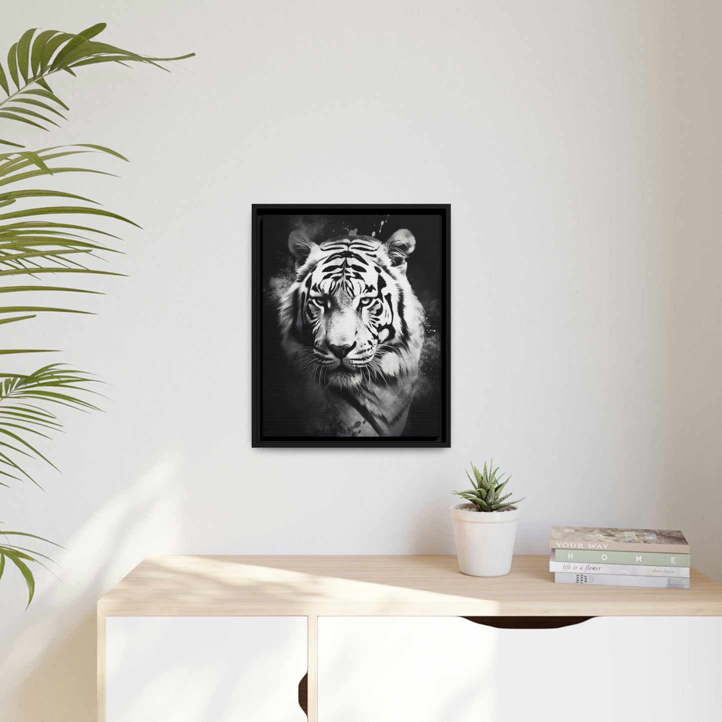 tiger, digital art, canvas, white and black