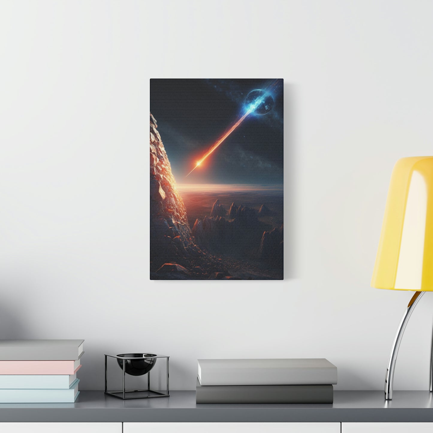 digital art work print, meteorite, planets