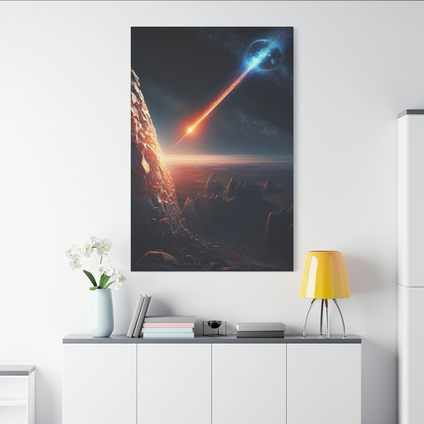 digital art work print, meteorite, planets