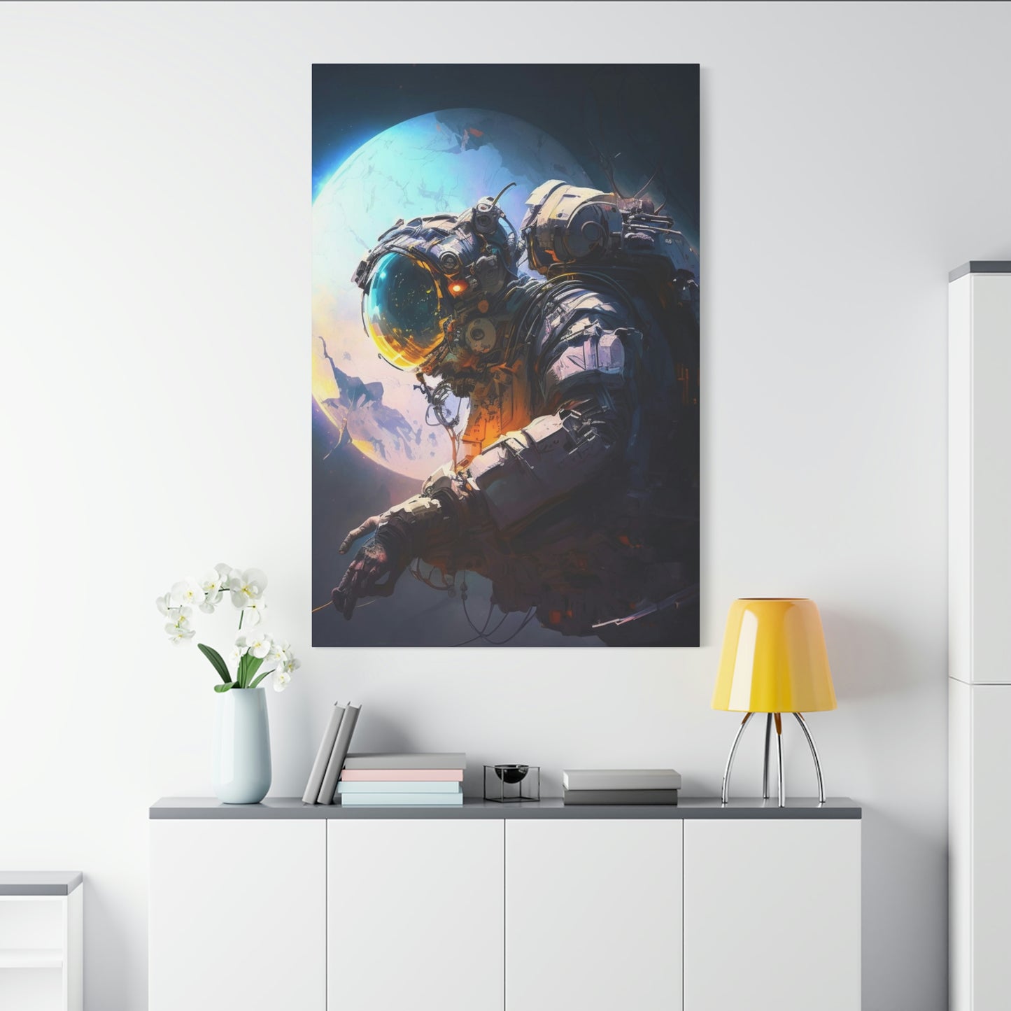 digital art work print, earth, astronaut