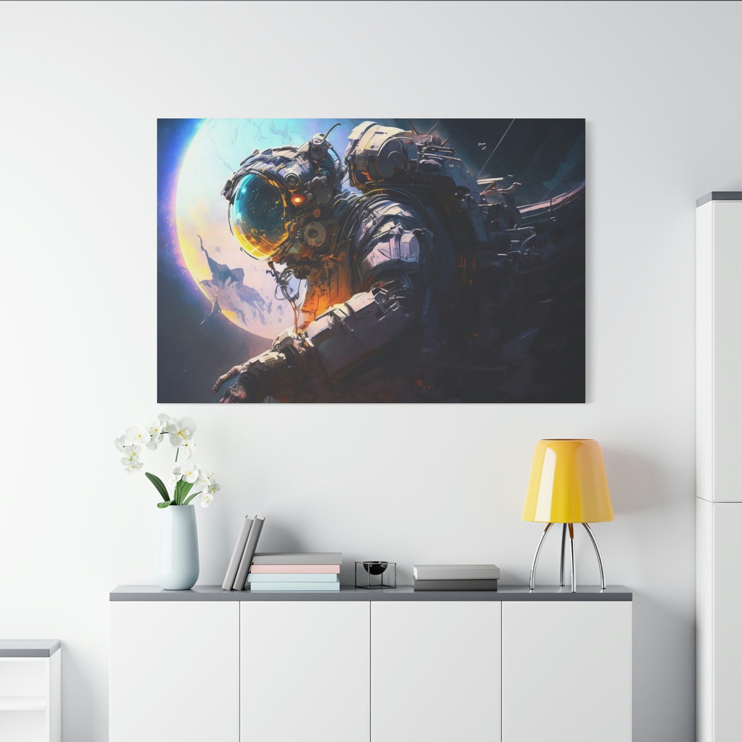 digital art work print, earth, astronaut