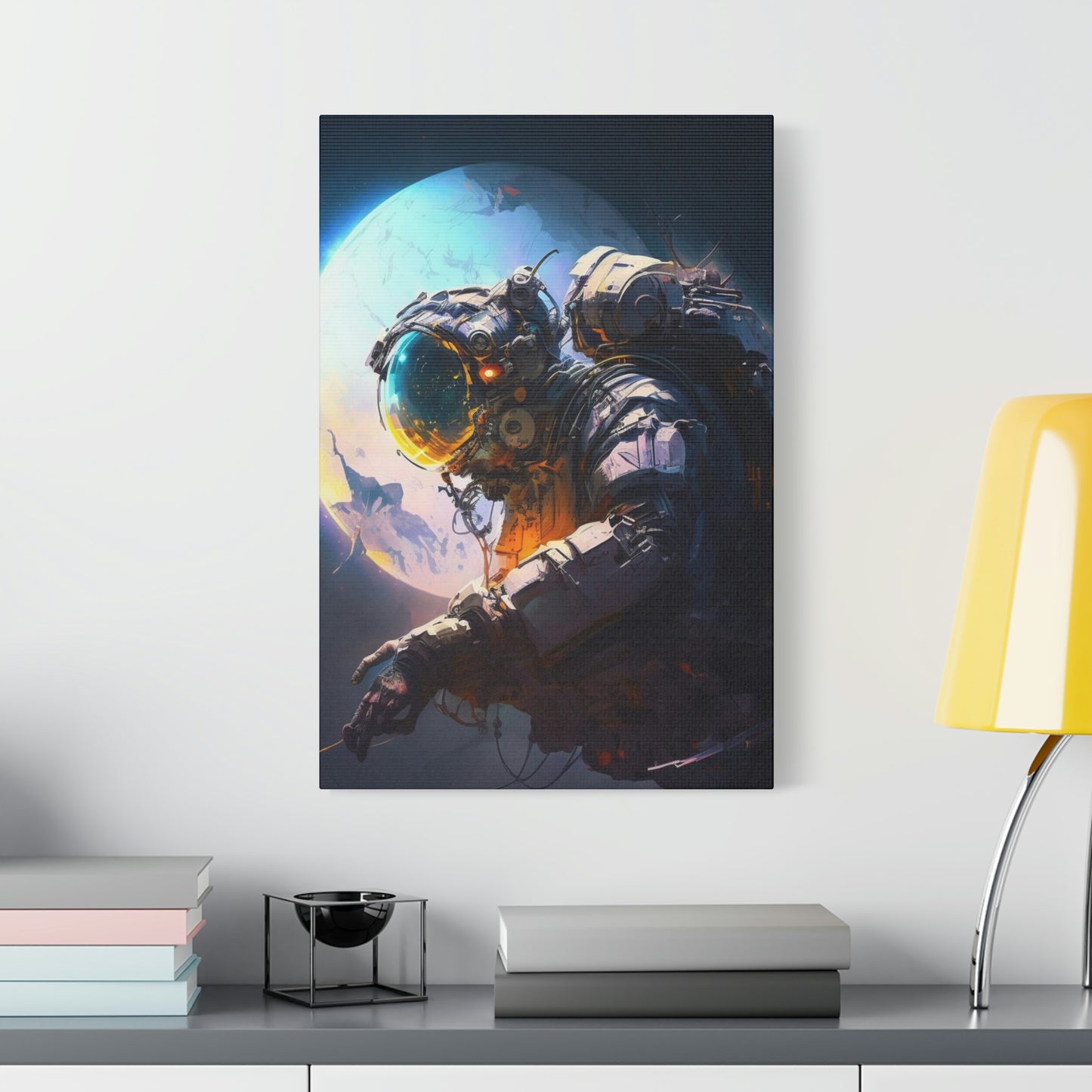 digital art work print, earth, astronaut
