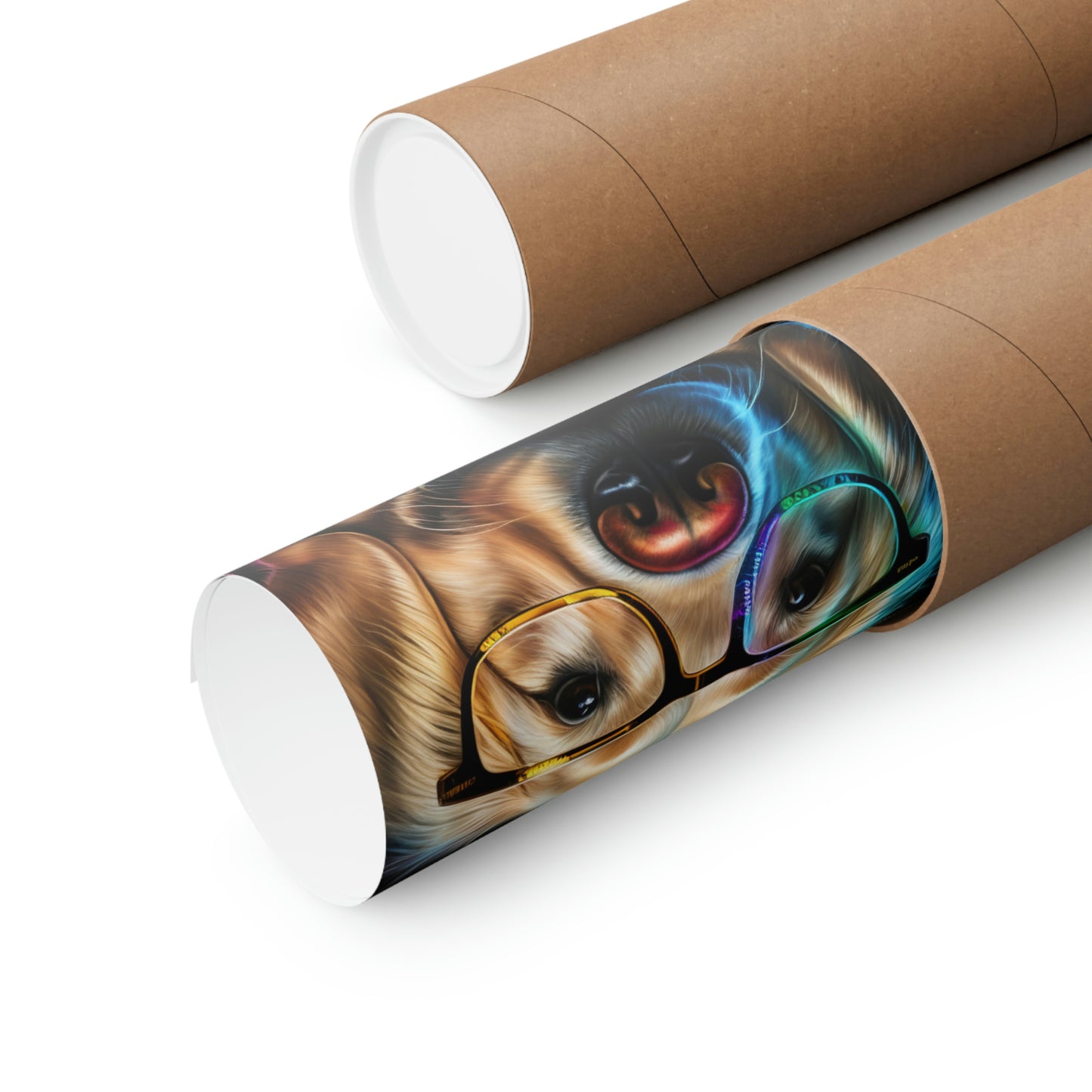 golden retriever, glasses, colors, portrait