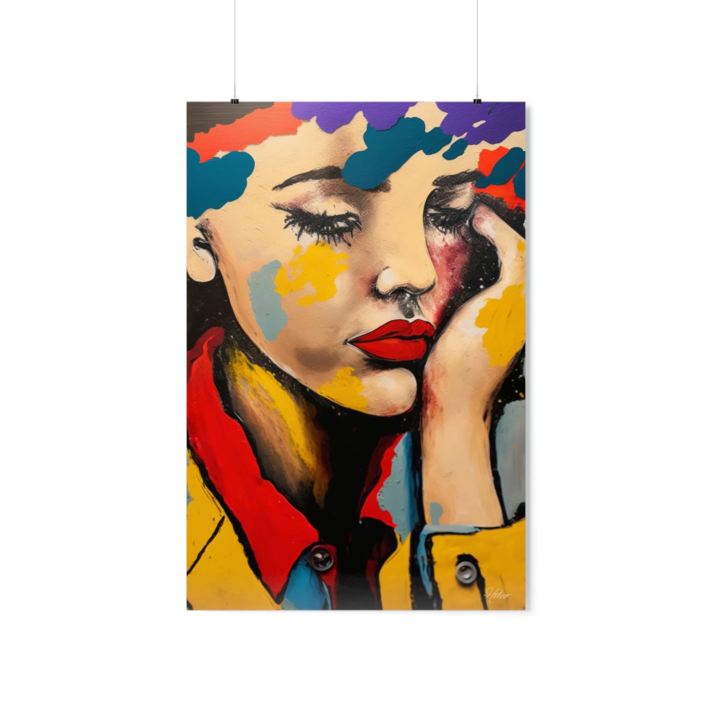 woman, thinking, thoughts, digital art work, poster