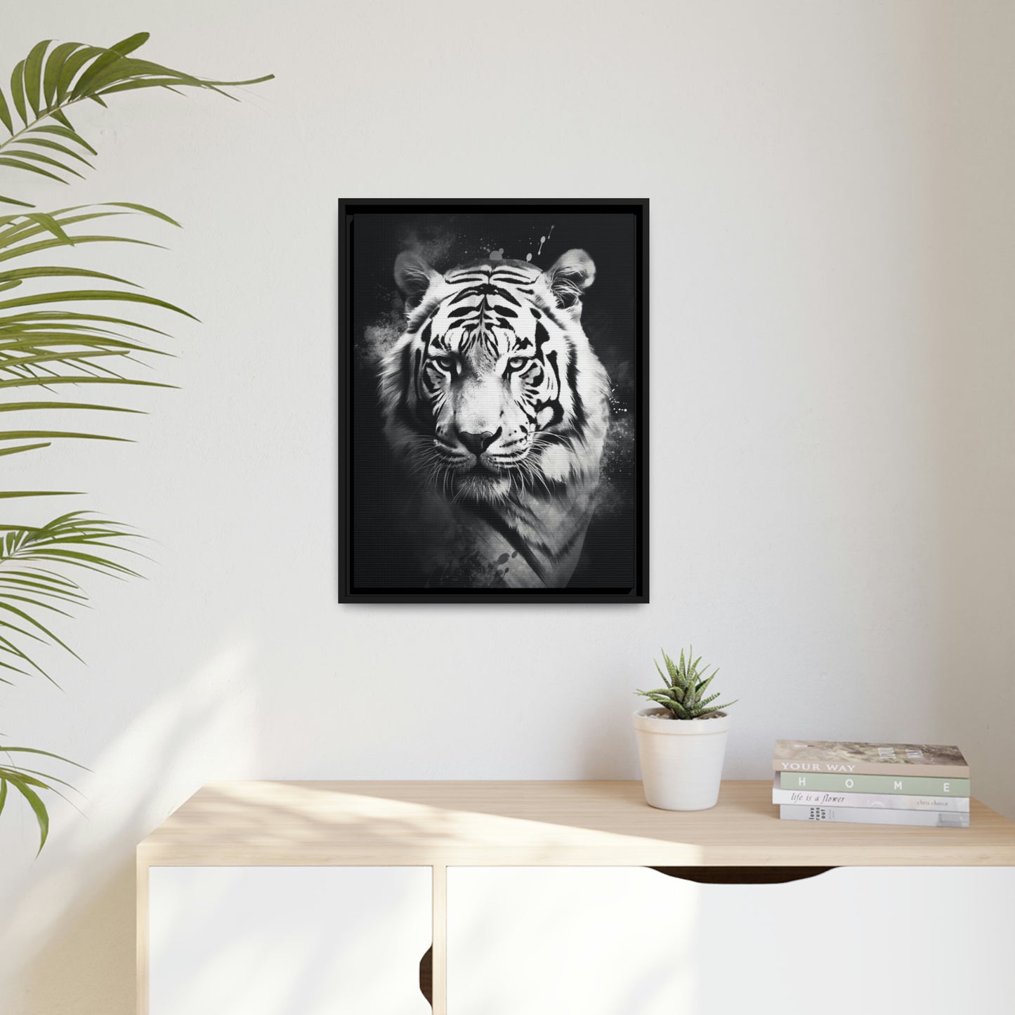tiger, digital art, canvas, white and black