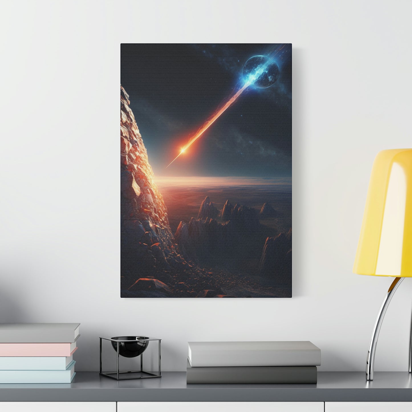 digital art work print, meteorite, planets