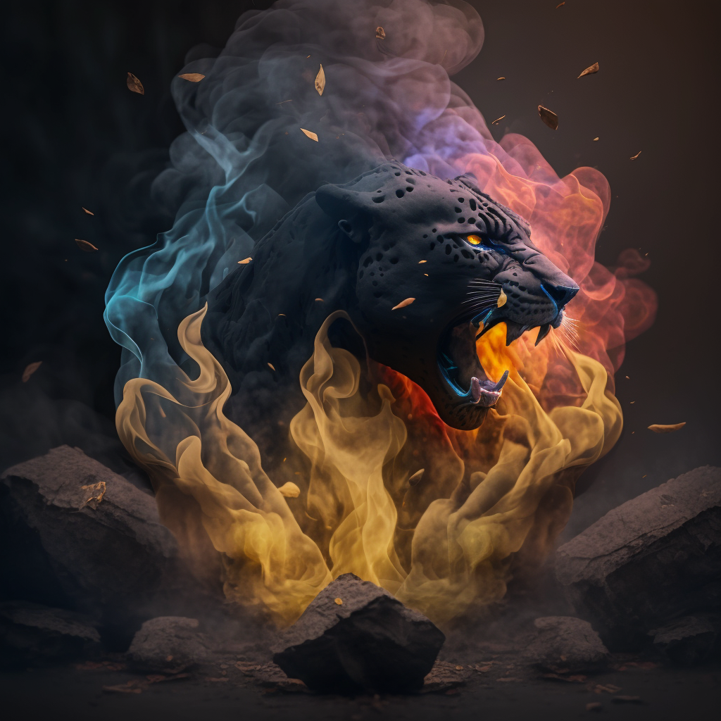 panther, fire, digital art work, poster