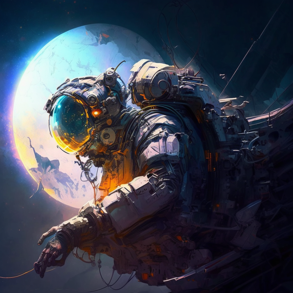 digital art work print, earth, astronaut