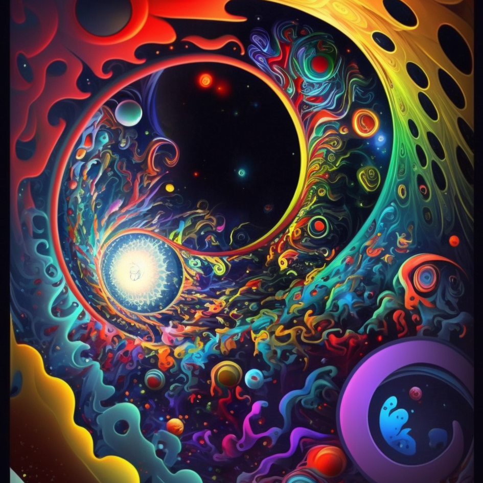 digital art work print, colorful, spiral, space