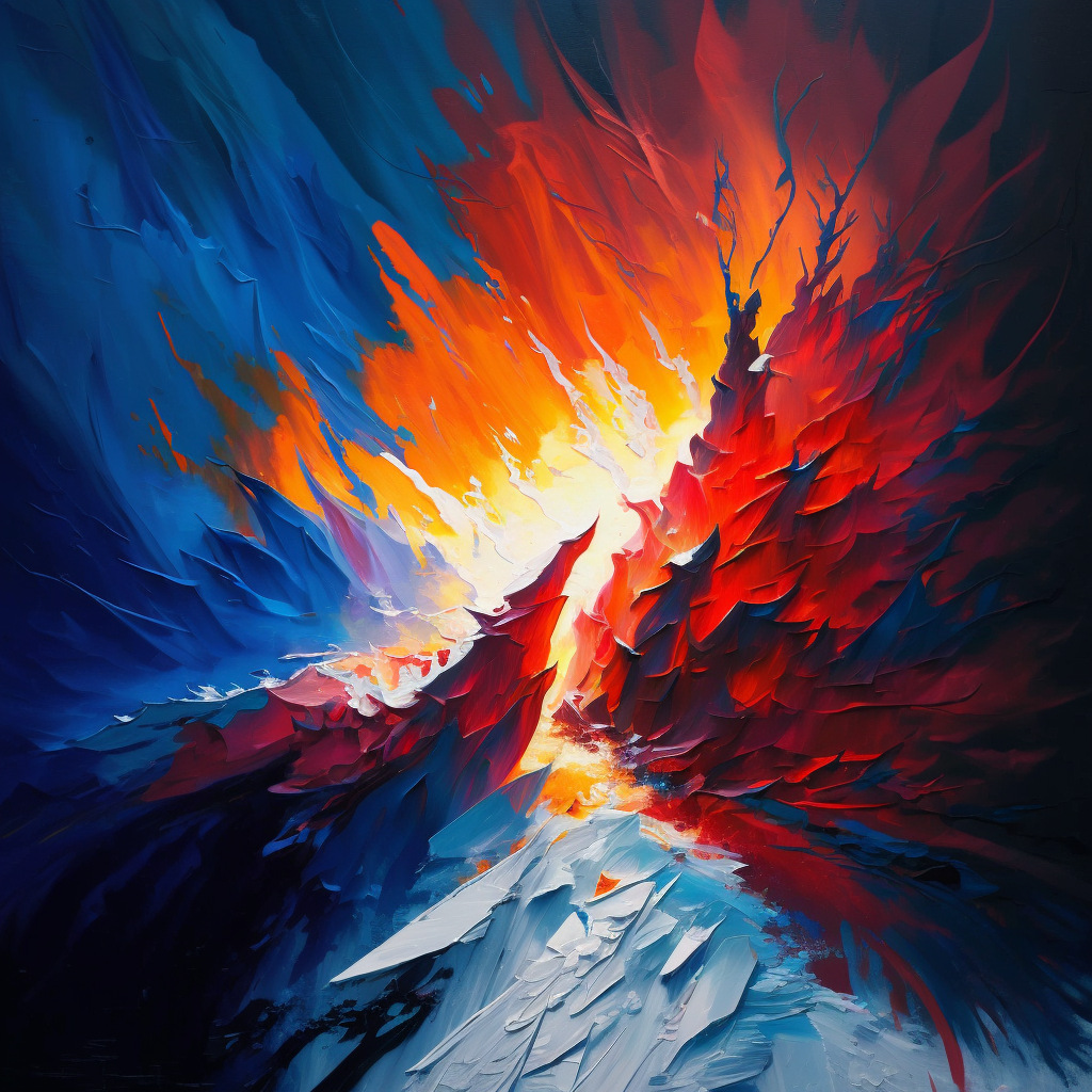 Digital art work print, ice, fire