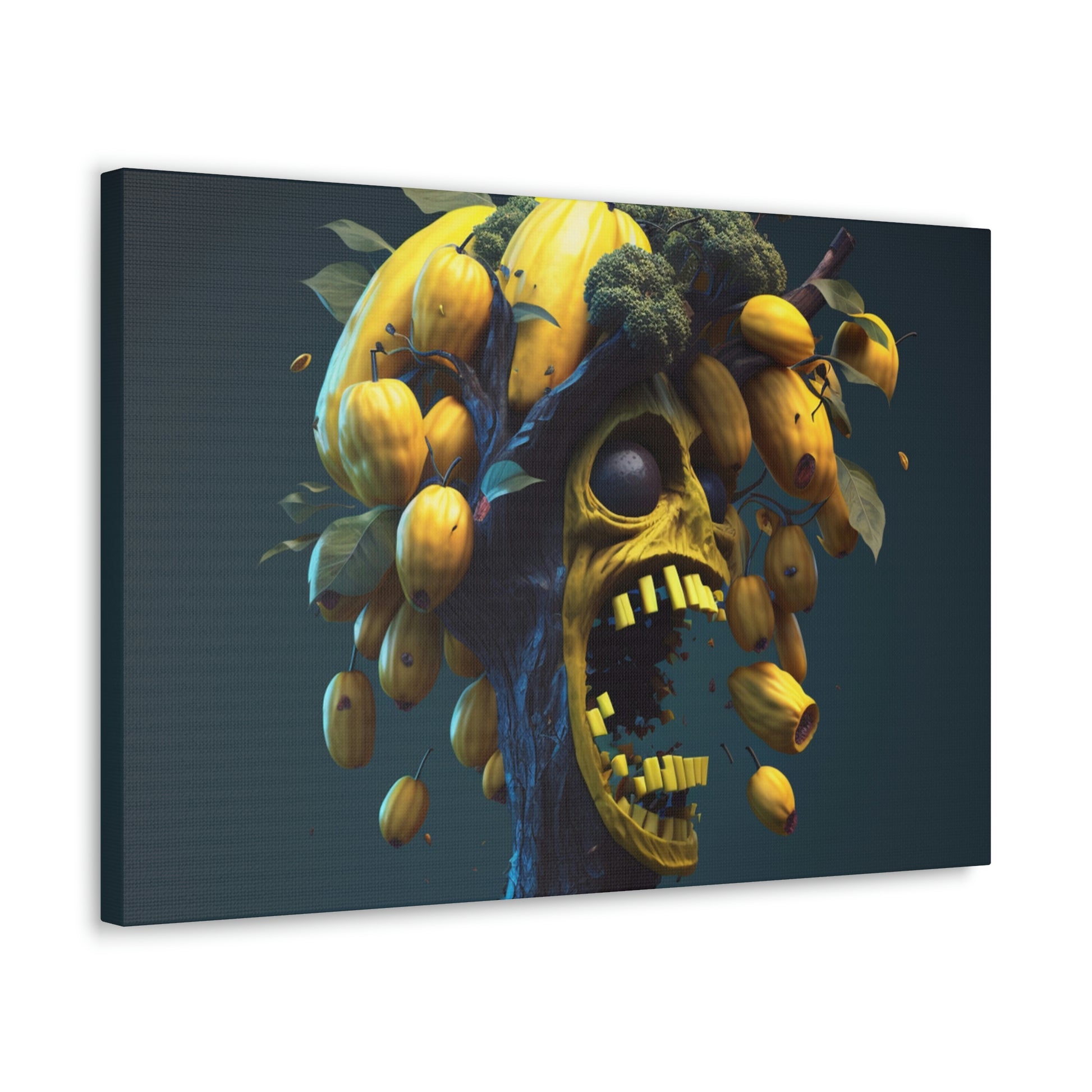 digital art work print, skull, papaya