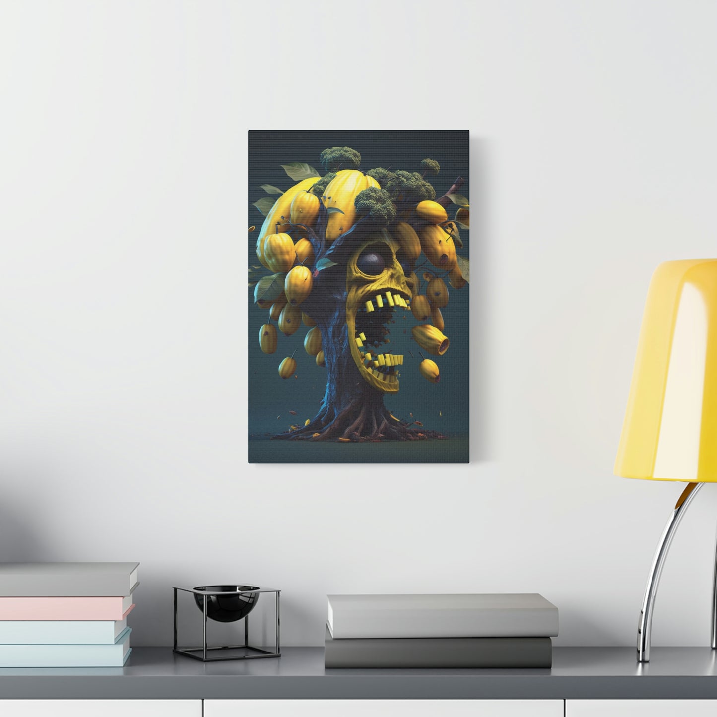 digital art work print, skull, papaya