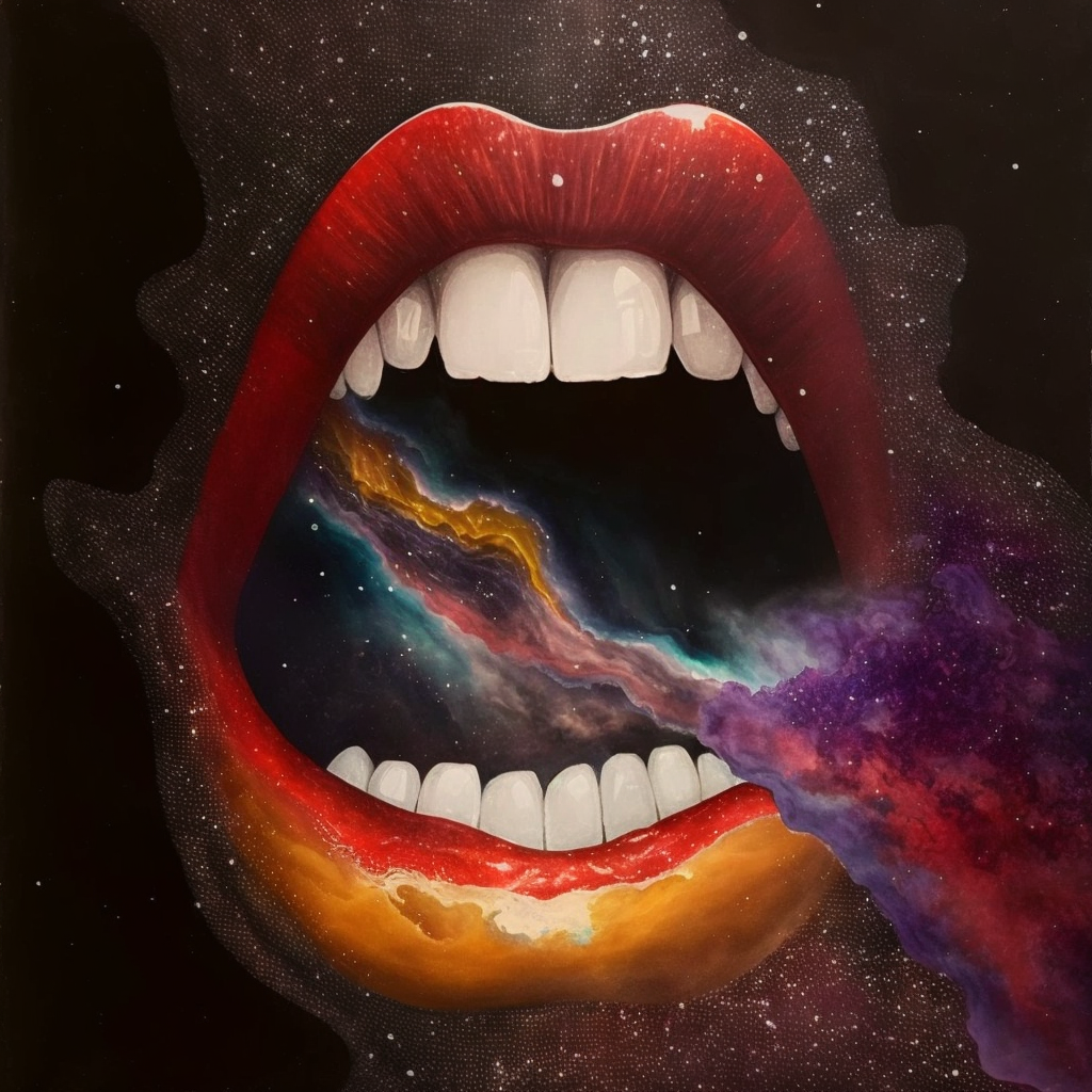 mouth, galaxy, universe, digital art work, ai, canvas